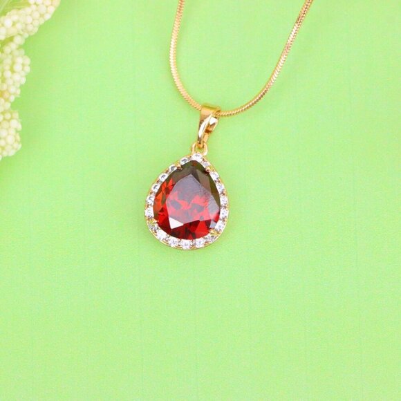 "Teardrop Red Pendant with Crystal Border in Elegant Rose Gold Setting, XPPT1618 - Picture 8 of 13